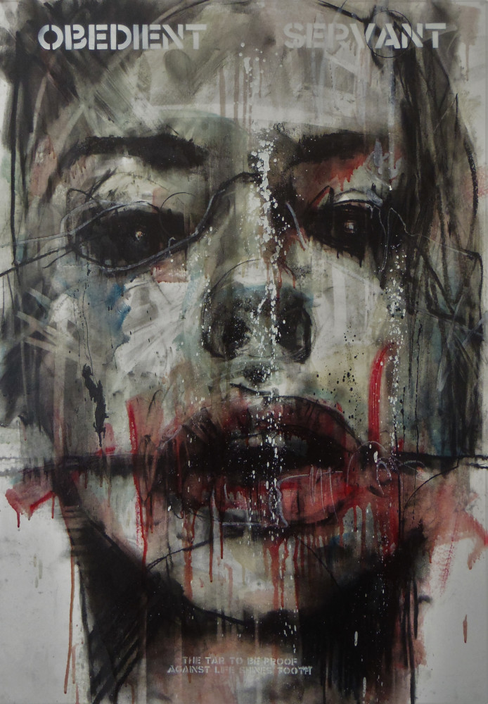 'the tar to be proof, against life shines tooth', mixed media painting on paper, 70 x 100 cm, 2022