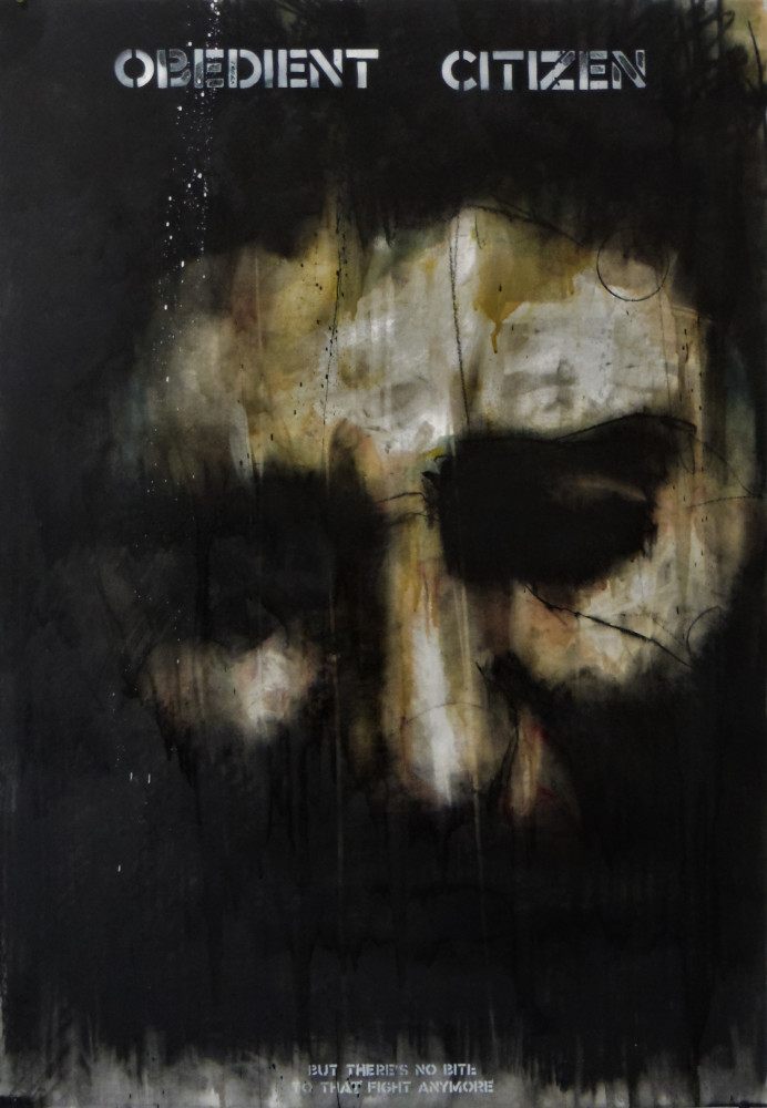 'but there's no bite to that fight anymore', mixed media painting on paper, 70 x 100 cm, 2022